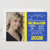 Blue & Yellow Modernes Abschluss Foto Einladung (Vorderseite)