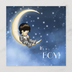 Blue Yellow Moon Baby Dusche Einladung