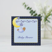 Blue Yellow Moon Stars Boy Ethnic Dusche Einladung (Stehend Vorderseite)