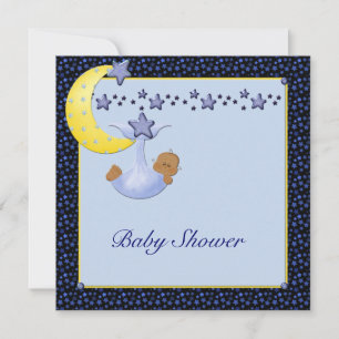Blue Yellow Moon Stars Boy Ethnic Dusche Einladung