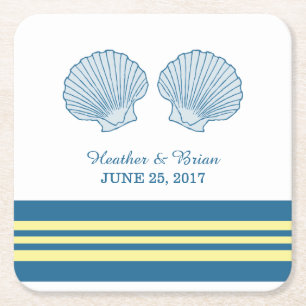 Blue Yellow Nautic Seashells Paper Untersetzer