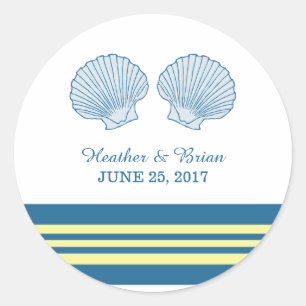 Blue Yellow Nautic Seashells Wedding Stickers