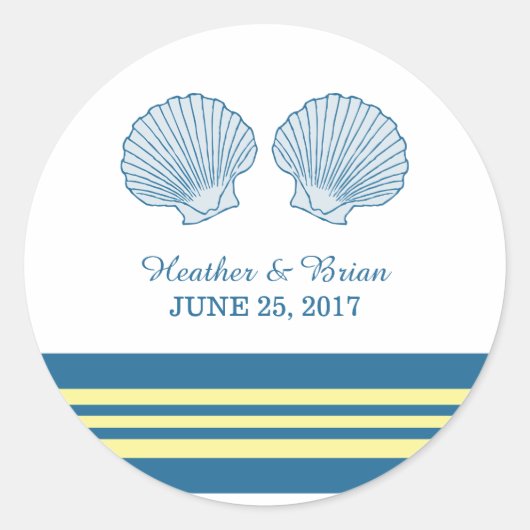 Blue Yellow Nautic Seashells Wedding Stickers (Vorderseite)