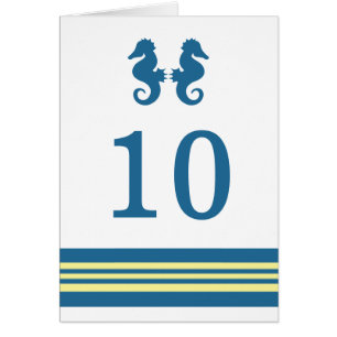 Blue Yellow Nautic Seepferd Tischnummer Card
