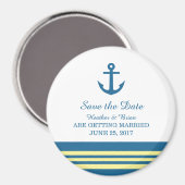 Blue Yellow Nautical Anchor Save the Date Magnet (Vorderseite/Rückseite)