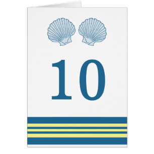 Blue Yellow Nautical Seashells Tischnummer Card