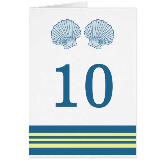 Blue Yellow Nautical Seashells Tischnummer Card (Vorne)