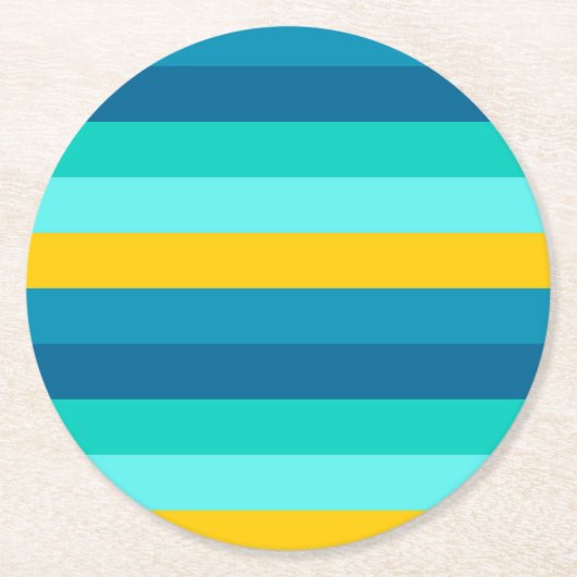 Blue Yellow Ocean Lemon Stripes Runder Pappuntersetzer (Vorderseite)