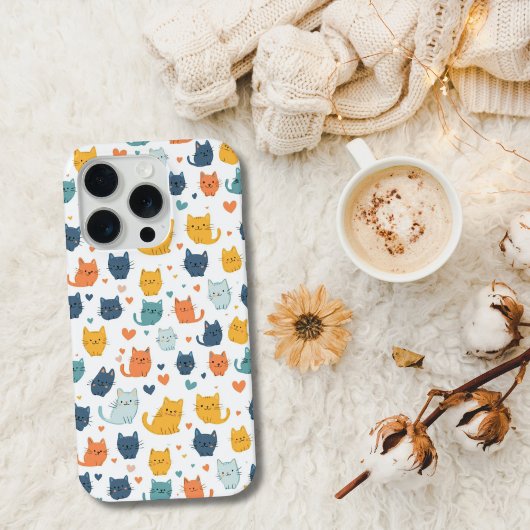 Blue Yellow Orange Kawaii Cat Pattern Cat Lover iPhone Hülle