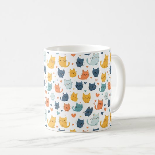 Blue Yellow Orange Kawaii Cat Pattern Cat Lover Kaffeetasse (VorderseiteRechts)
