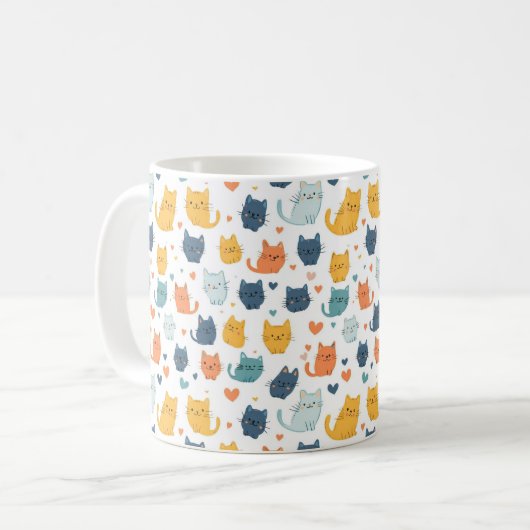 Blue Yellow Orange Kawaii Cat Pattern Cat Lover Kaffeetasse (Vorderseite Links)
