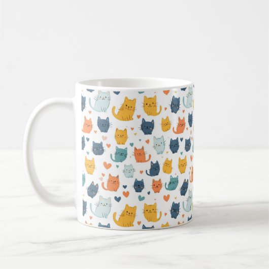 Blue Yellow Orange Kawaii Cat Pattern Cat Lover Kaffeetasse (Links)