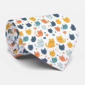 Blue Yellow Orange Kawaii Cat Pattern Cat Lover Krawatte (Gerollt)