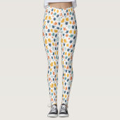 Blue Yellow Orange Kawaii Whimsical Cat Pattern Leggings (Vorderseite)
