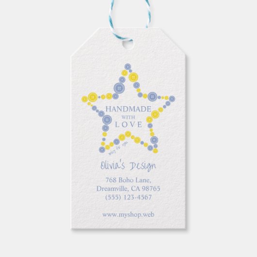 Blue & Yellow Original Buttons Star Handmade Love Geschenkanhänger (Vorderseite)