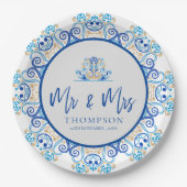 Blue Yellow Ornamental Mr. Name Wedding Party Pappteller (Vorderseite)