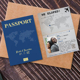 Blue & Yellow Passport Eloped Wedding Ankündigung
