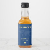 Blue & Yellow Passport-Hochzeit in Urlaubsort Alkoholflaschenetikett (Vorderseite)
