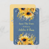 Blue Yellow Peony Bouquet Wedding Save The Date (Vorne/Hinten)