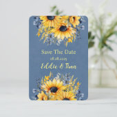 Blue Yellow Peony Bouquet Wedding Save The Date (Stehend Vorderseite)
