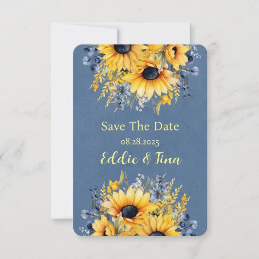 Blue Yellow Peony Bouquet Wedding Save The Date (Vorderseite)