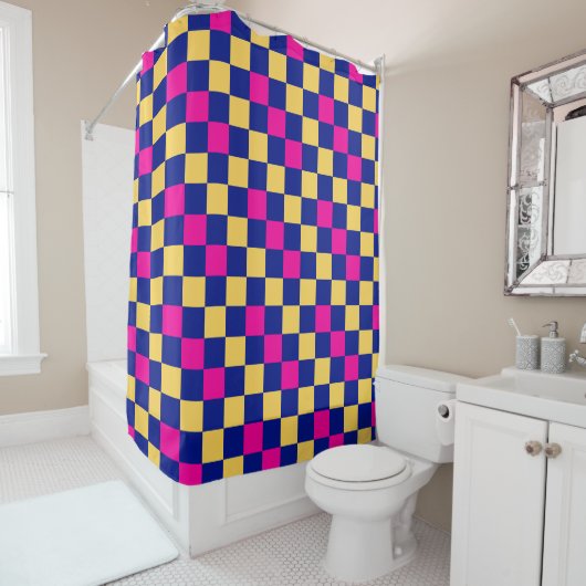 Blue Yellow Pink Checkered Pattern Design  Duschvorhang (Beispiel)