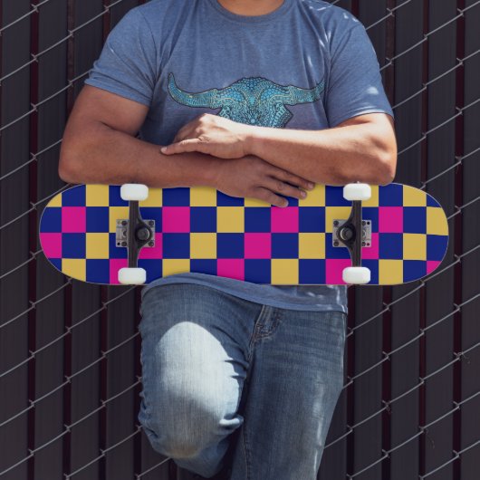 Blue Yellow Pink Checkered Pattern Design  Skateboard (Außenbereich 3)