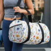 Blue Yellow Pink Floral Boho Wildflower Duffle Bag