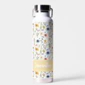 Blue Yellow Pink Floral Name Monogram Wildflower Trinkflasche (Vorne)