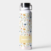Blue Yellow Pink Floral Name Monogram Wildflower Trinkflasche (Rückseite)