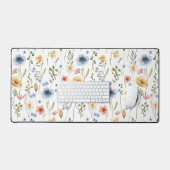 Blue Yellow Pink Floral Wildflower Desk Mat Schreibtischunterlage (Tastatur & Maus)