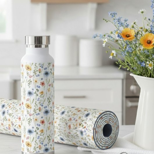 Blue Yellow Pink Floral Wildflower Yogamatte