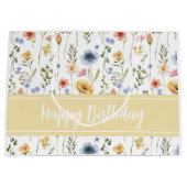 Blue Yellow Pink Watercolor Wildflower Name Große Geschenktüte (Vorderseite)