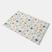 Blue Yellow Pink Wildflower Watercolor Boho Fußmatte (Schrägansicht)