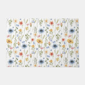 Blue Yellow Pink Wildflower Watercolor Boho Fußmatte (Vorderseite)