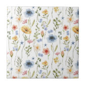 Blue Yellow Pink Wildflower Watercolor Fliese (Vorderseite)