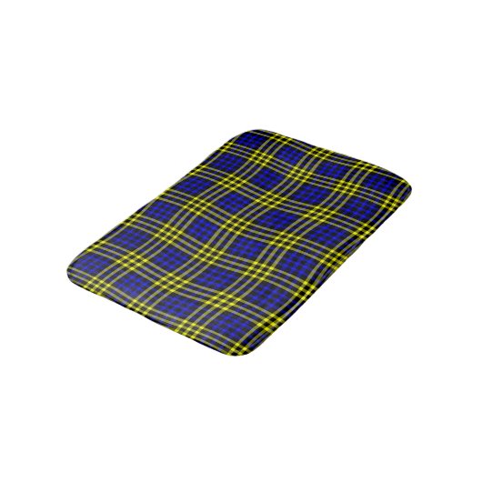 Blue Yellow Plaid Checker Seamless Pattern Badematte (Schrägansicht)