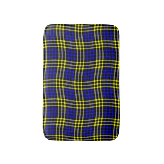 Blue Yellow Plaid Checker Seamless Pattern Badematte (Vorderseite Vertikal)