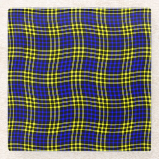 Blue Yellow Plaid Checker Seamless Pattern Glasuntersetzer (Vorderseite)