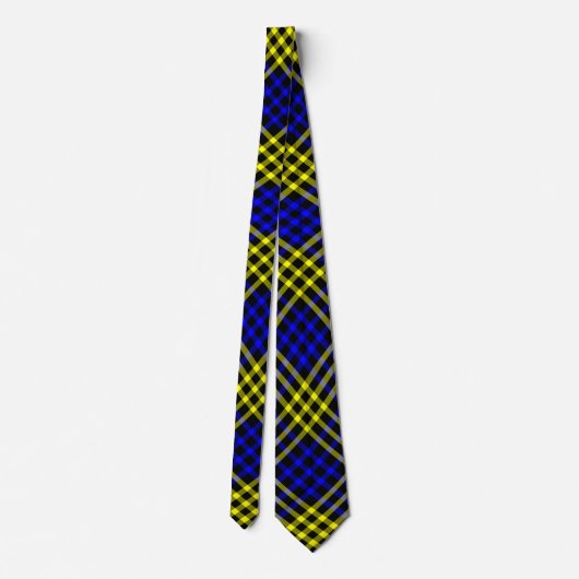Blue Yellow Plaid Checker Seamless Pattern Krawatte (Rückseite)