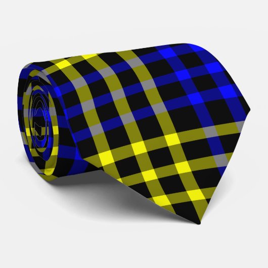 Blue Yellow Plaid Checker Seamless Pattern Krawatte (Gerollt)