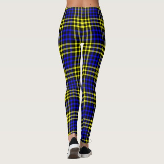 Blue Yellow Plaid Checker Seamless Pattern Leggings (Rückseite)