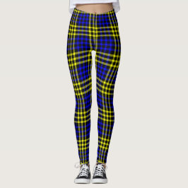 Blue Yellow Plaid Checker Seamless Pattern Leggings