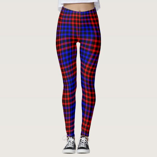 Blue Yellow Plaid Checker Seamless Pattern Leggings (Vorderseite)