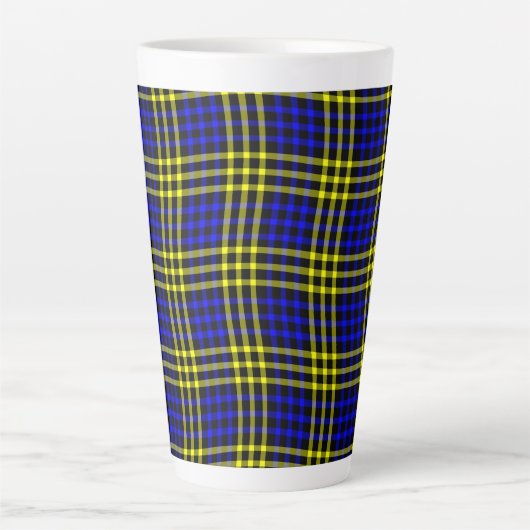 Blue Yellow Plaid Checker Seamless Pattern Milchtasse (Vorderseite)