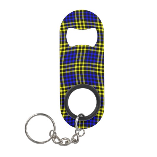 Blue Yellow Plaid Checker Seamless Pattern Mini Flaschenöffner (Vorderseite)