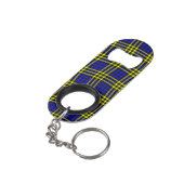 Blue Yellow Plaid Checker Seamless Pattern Mini Flaschenöffner (Rückseite Schrägansicht)