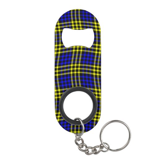 Blue Yellow Plaid Checker Seamless Pattern Mini Flaschenöffner (Rückseite)