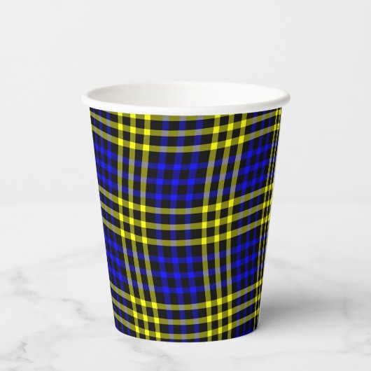 Blue Yellow Plaid Checker Seamless Pattern Pappbecher (Rückseite)