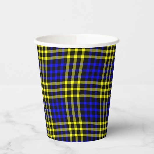 Blue Yellow Plaid Checker Seamless Pattern Pappbecher (Links)